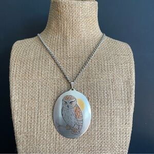 Vintage Reed and Barton Demascene owl pendant necklace.